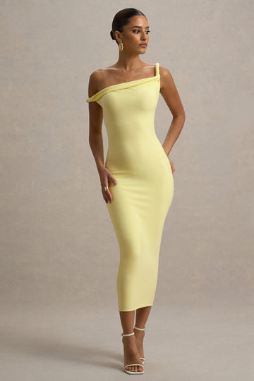 Salome Lemon Twisted Asymmetric Midi Dress